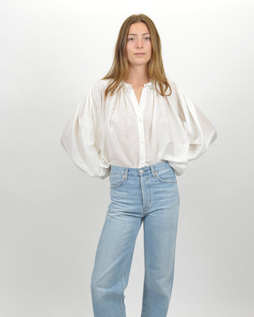 CAROUSEL DES SYLPHES EMBROIDERY VOILE SHIRT / BIANCO