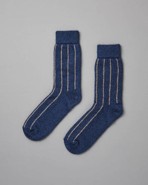 SIGNATURE POSSUM MERINO SOCKS - STRIPED / BLUE & NATURAL