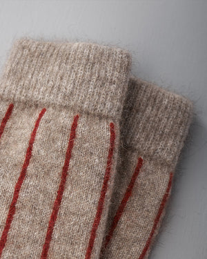 SIGNATURE POSSUM MERINO SOCKS - STRIPED / NATURAL & CRIMSON