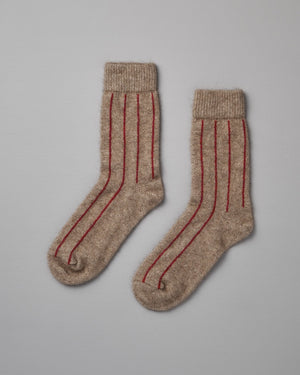 SIGNATURE POSSUM MERINO SOCKS - STRIPED / NATURAL & CRIMSON