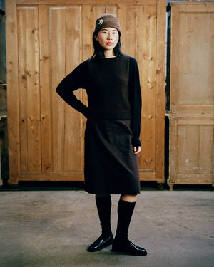 TIP TOE MERINO KNEE HIGH SOCKS / BLACK / CHESTNUT TRIM