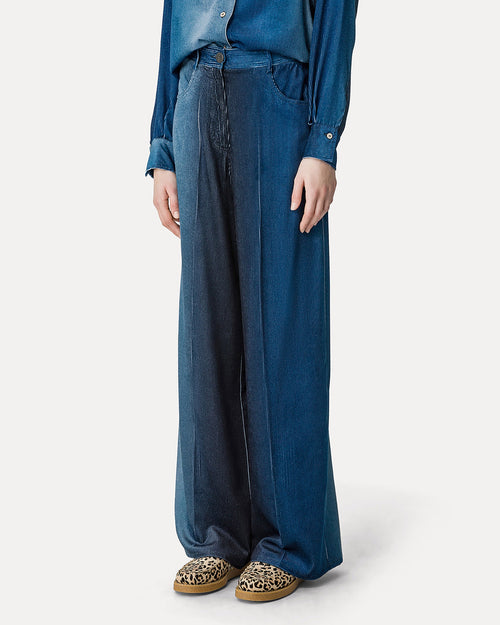 DEGRADE DENIM VELVET WIDE LEG PANTS / DELAVE