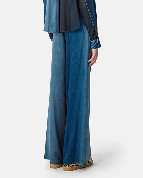 DEGRADE DENIM VELVET WIDE LEG PANTS / DELAVE