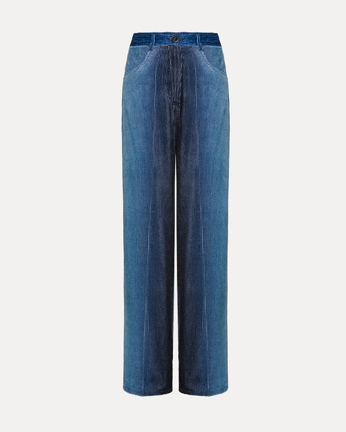 DEGRADE DENIM VELVET WIDE LEG PANTS / DELAVE