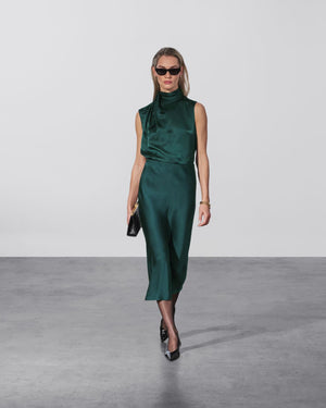 BAR SILK SKIRT / DARK TEAL