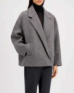 BOXY PATTERNED JACKET / BLACK&WHITE HERRINGBONE