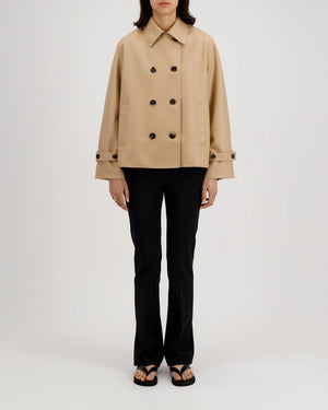 WOMEN OVERSIZED SHORT TRENCH LIGHT PRESSED WOOL / BEIGE