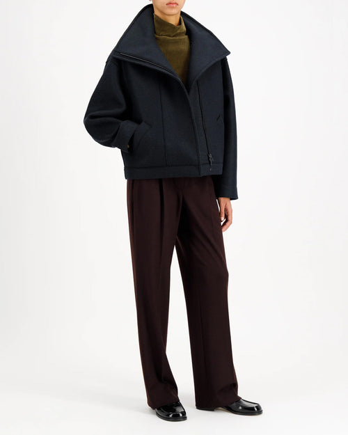 FUNNEL BIKER JACKET PRESSED WOOL / DARK BLUE