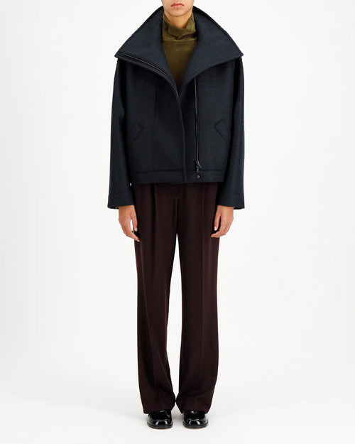 FUNNEL BIKER JACKET PRESSED WOOL / DARK BLUE