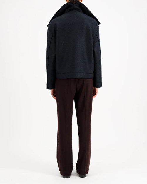 FUNNEL BIKER JACKET PRESSED WOOL / DARK BLUE