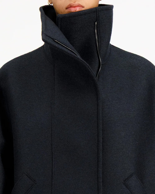 FUNNEL BIKER JACKET PRESSED WOOL / DARK BLUE