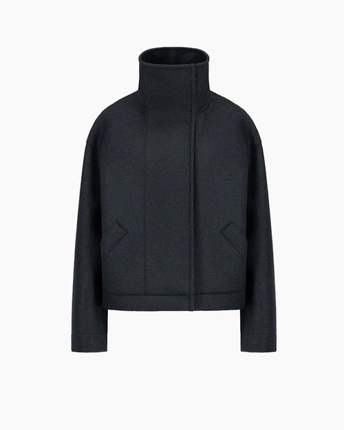 FUNNEL BIKER JACKET PRESSED WOOL / DARK BLUE