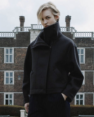 FUNNEL BIKER JACKET PRESSED WOOL / DARK BLUE