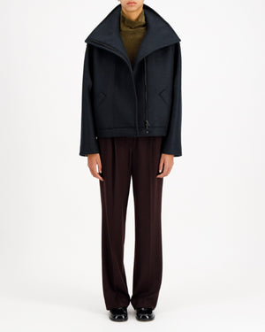 FUNNEL BIKER JACKET PRESSED WOOL / DARK BLUE