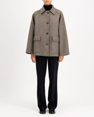 RAGLAN JACKET CASHMERE BLEND / CREAM & BROWN HERRINGBONE