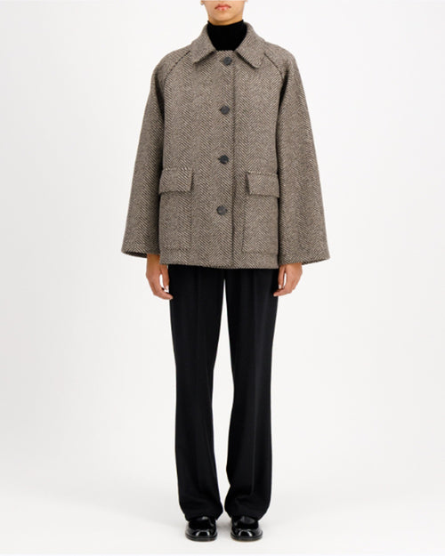 RAGLAN JACKET CASHMERE BLEND / CREAM & BROWN HERRINGBONE