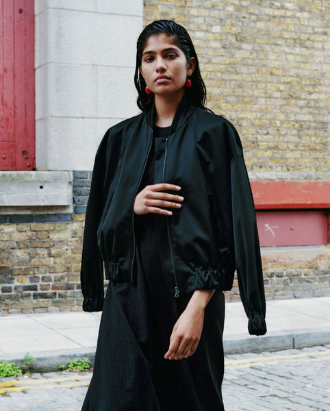 CROPPED BOMBER SATIN BLACK – FABRIC