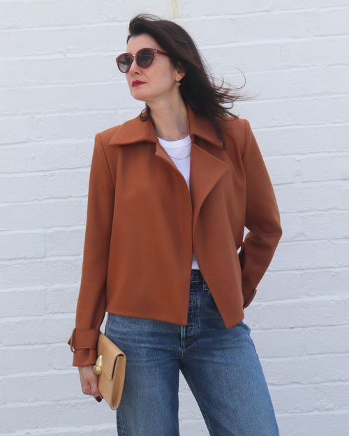 CROPPED CASHMERE BLEND BELTED TRENCH / COPPER