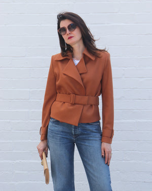 CROPPED CASHMERE BLEND BELTED TRENCH / COPPER