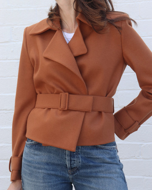 CROPPED CASHMERE BLEND BELTED TRENCH / COPPER