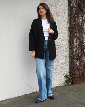 D.S. LIGHT PRESSED WOOL CARDIGAN / BLACK