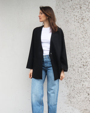 D.S. LIGHT PRESSED WOOL CARDIGAN / BLACK