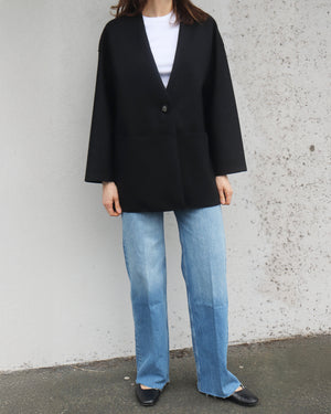 D.S. LIGHT PRESSED WOOL CARDIGAN / BLACK