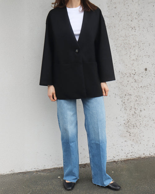 D.S. LIGHT PRESSED WOOL CARDIGAN / BLACK