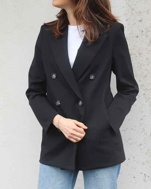 TECHNO VISCOSE SLOUCHY PEACOAT / BLACK