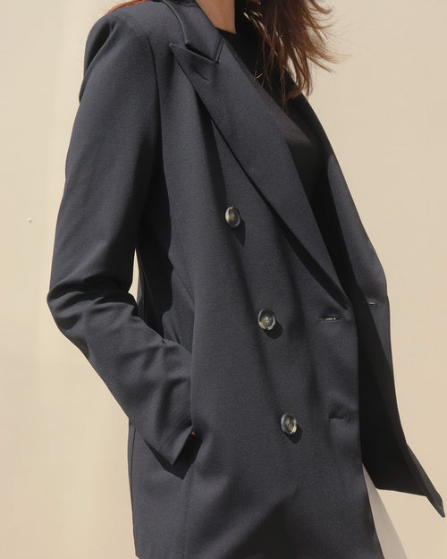 TECHNO VISCOSE SLOUCHY PEACOAT / BLACK