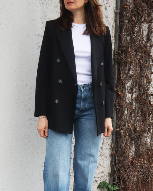 TECHNO VISCOSE SLOUCHY PEACOAT / BLACK