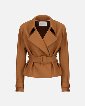 CROPPED CASHMERE BLEND BELTED TRENCH / COPPER