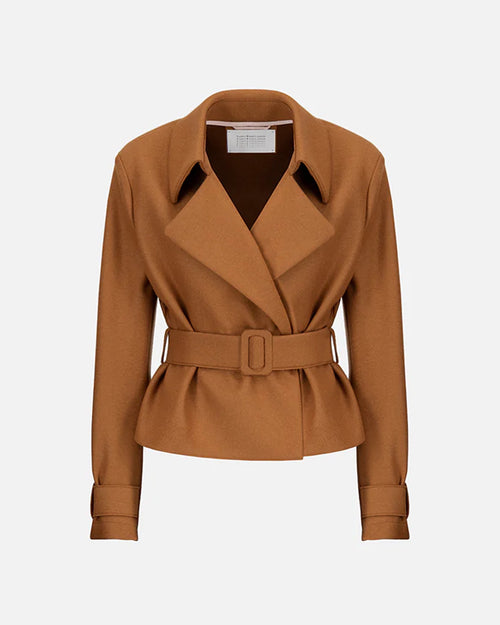 CROPPED CASHMERE BLEND BELTED TRENCH / COPPER