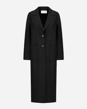 LIGHT PRESSED WOOL LONG BOXY COAT / BLACK