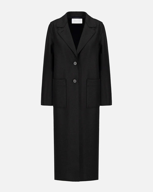 LIGHT PRESSED WOOL LONG BOXY COAT / BLACK