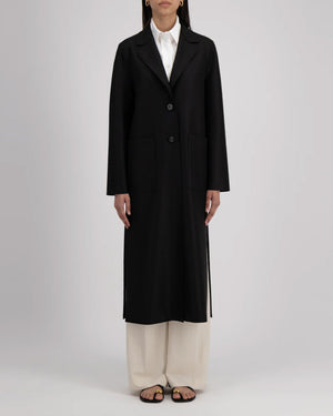 LIGHT PRESSED WOOL LONG BOXY COAT / BLACK