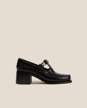 ALBER HEELED T-BAR LOAFER / BLACK