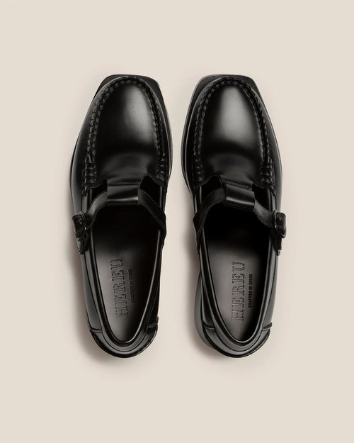 ALBER HEELED T-BAR LOAFER / BLACK