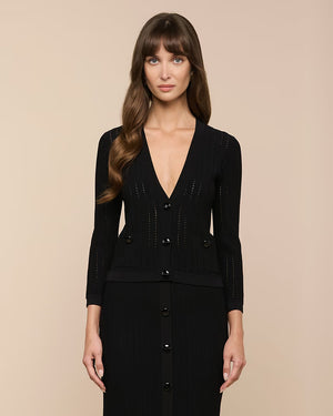 IRVIN POINTELLE CROPPED CARDIGAN / BLACK