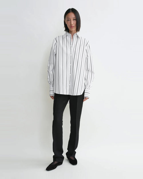 KIMONO-SLEEVE STRIPED SHIRT / WHITE BLACK