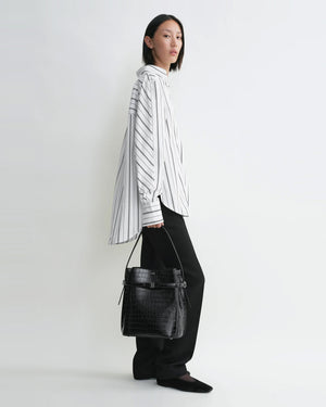 KIMONO-SLEEVE STRIPED SHIRT / WHITE BLACK