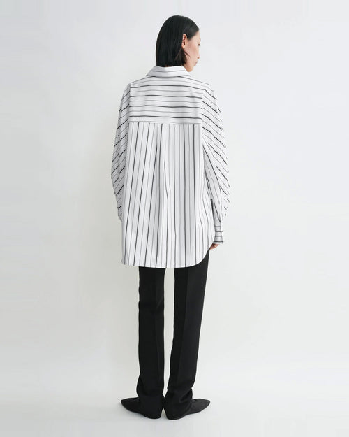 KIMONO-SLEEVE STRIPED SHIRT / WHITE BLACK