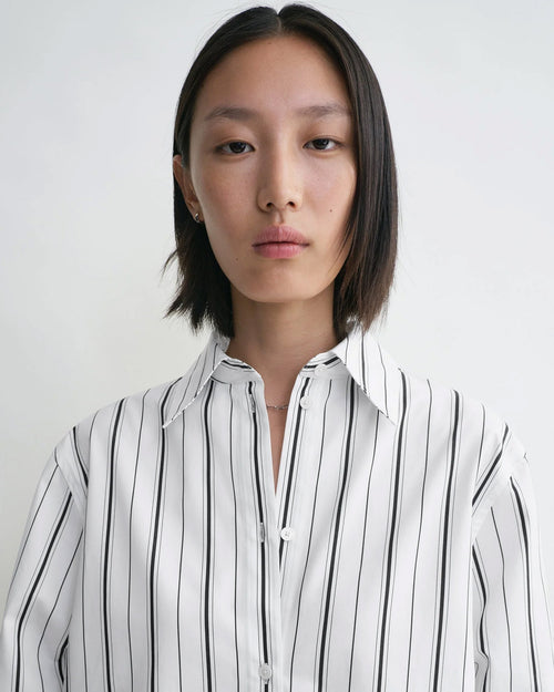 KIMONO-SLEEVE STRIPED SHIRT / WHITE BLACK