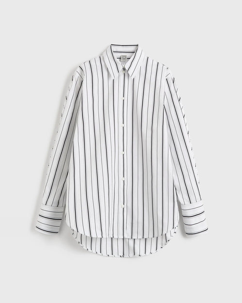 KIMONO-SLEEVE STRIPED SHIRT / WHITE BLACK