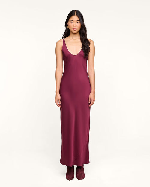 AKIYA SATIN MAXI DRESS / MERLOT RED