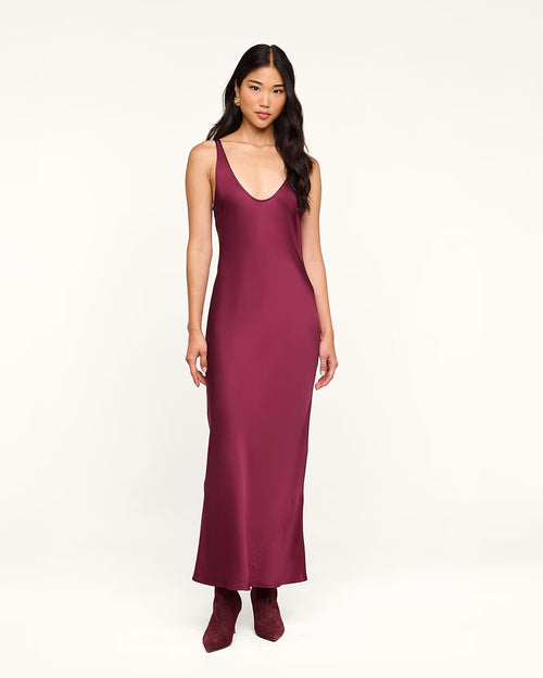AKIYA SATIN MAXI DRESS / MERLOT RED
