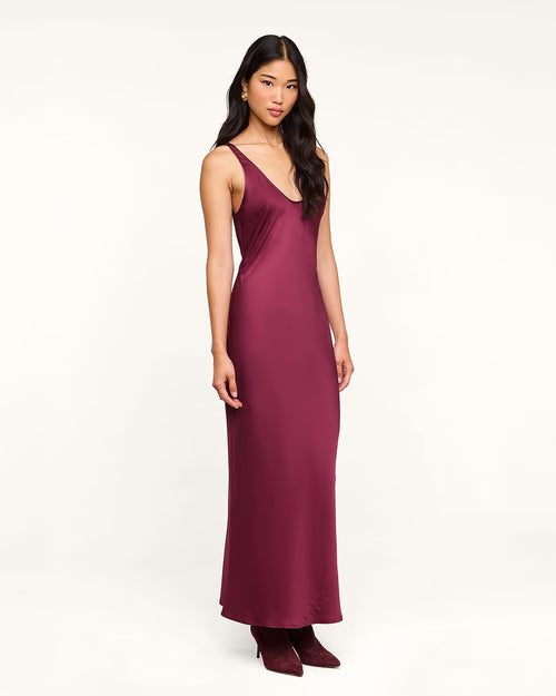 AKIYA SATIN MAXI DRESS / MERLOT RED