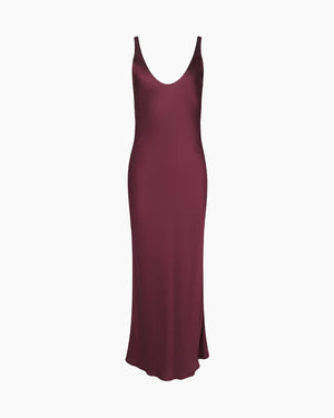 AKIYA SATIN MAXI DRESS / MERLOT RED