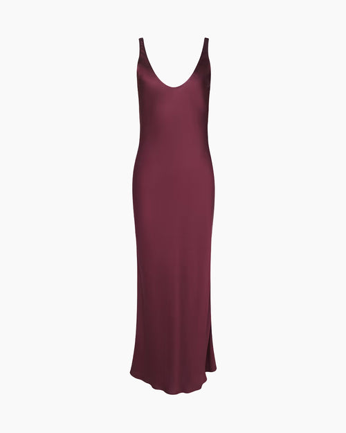 AKIYA SATIN MAXI DRESS / MERLOT RED