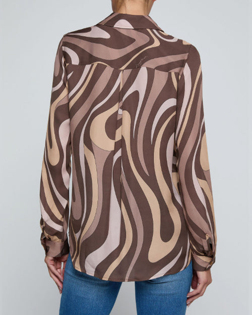 NINA SILK BLOUSE / SEPIA BROWN ABSTRACT SWIRL